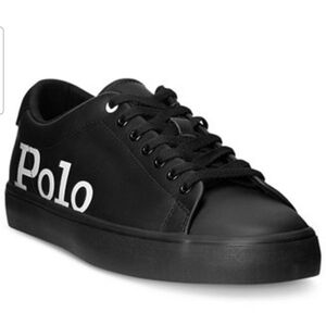 Polo by Ralph Lauren Black and White Men's Longwood 100% Leather Sneakers. 9.5
